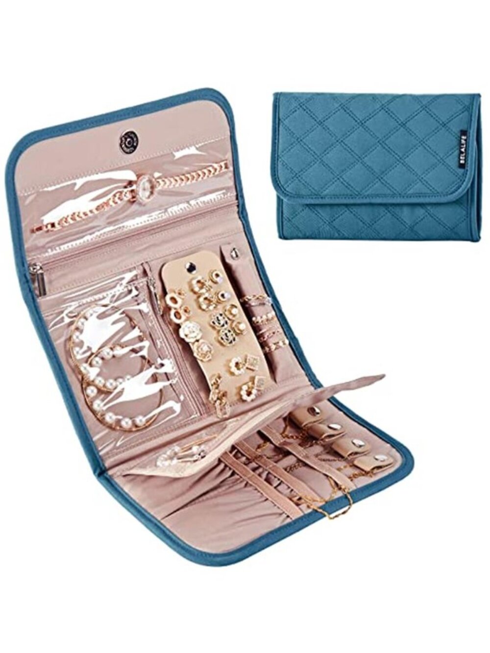 Travel Jewelry Organizer Foldable Clear Necklace Earring Ring Storage Bag